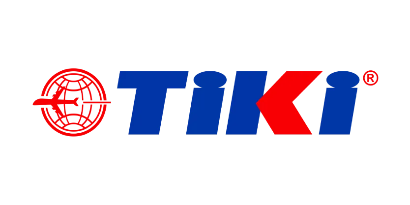 Logo TIKI dengan glob merah di sebelah kiri dan teks biru-merah.