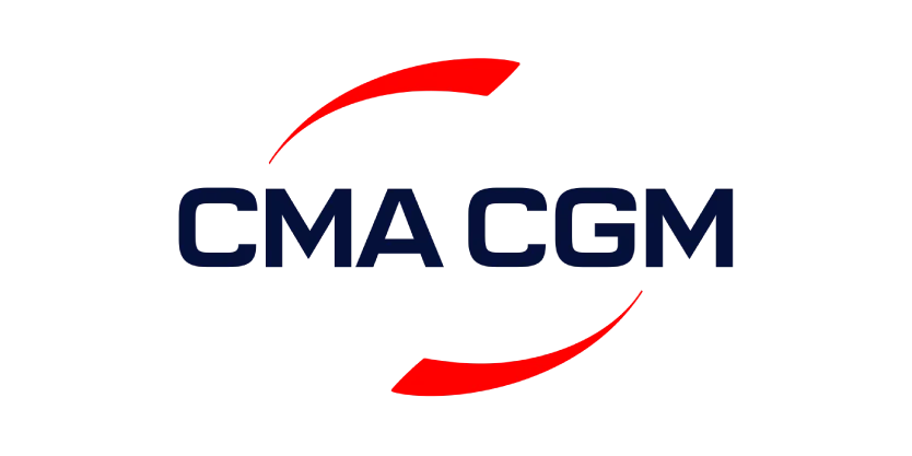 Logo CMA CGM dengan dua panah merah melengkung di atas dan bawah teks.