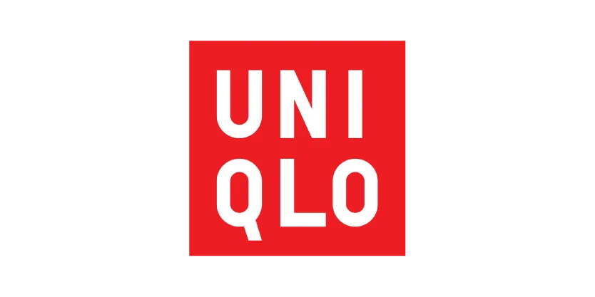 Logo UNIQLO dengan huruf putih di latar belakang merah persegi.