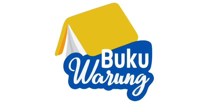 Logo Buku Warung dengan simbol buku kuning dan teks putih di latar biru.