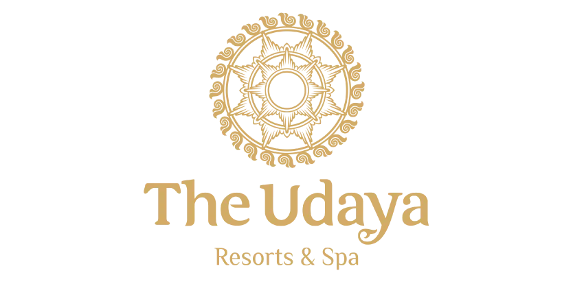 Logo The Udaya Resorts & Spa with decorative circular emblem above text.