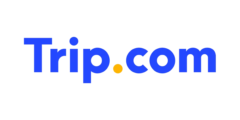 Logo Trip.com dengan tulisan biru dan titik oranye di tengah.