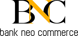 Logo teks ‘BANK NEO COMMERCE’ dengan huruf N berwarna oranye dan hitam.