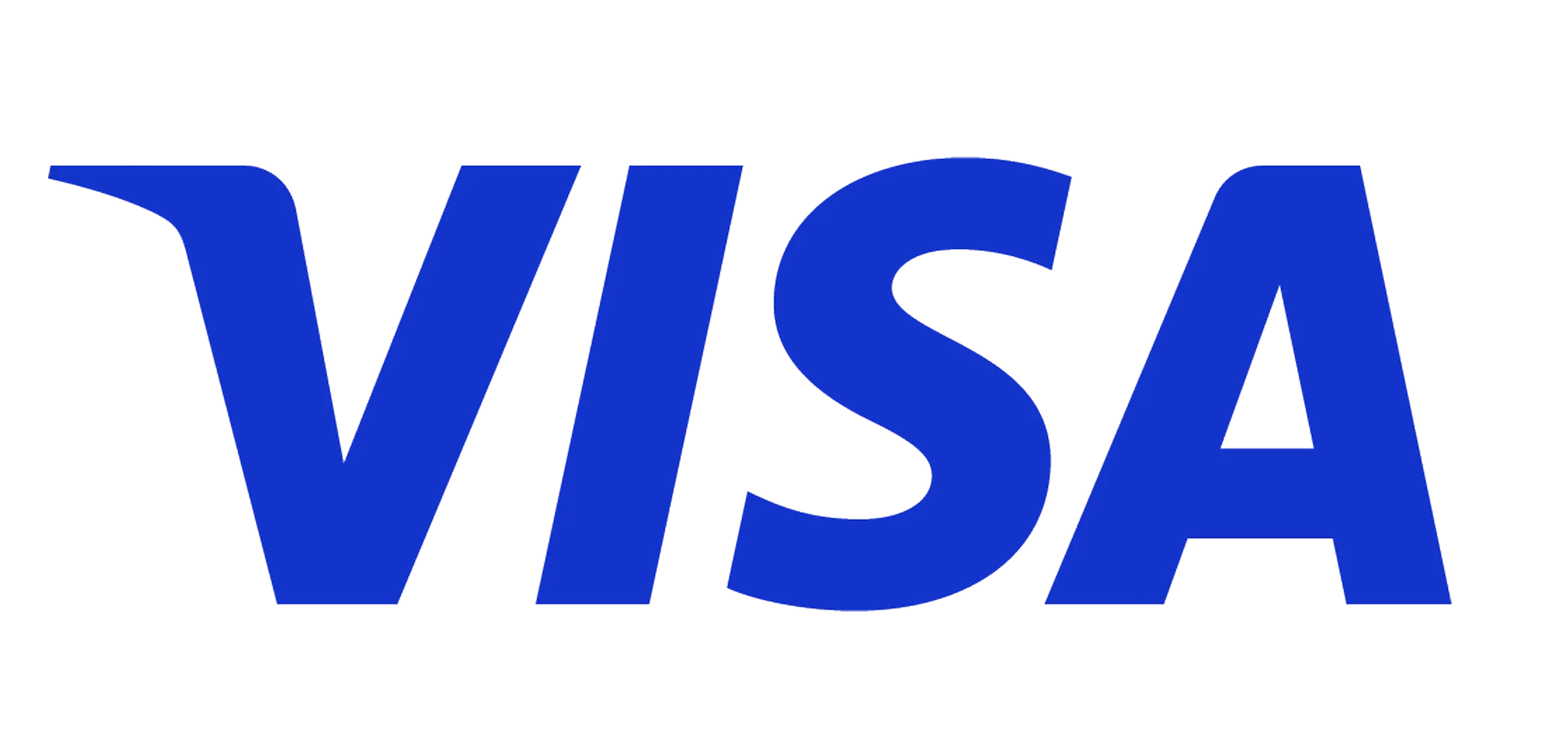 Logo Visa berwarna biru besar dengan latar belakang hitam.