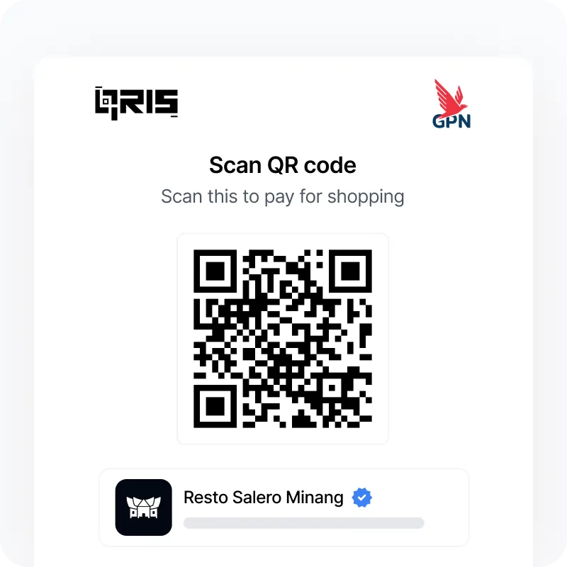 Kode QR untuk membayar belanja di Resto Salero Minang dengan logo QRIS dan GPN di sisi atas.