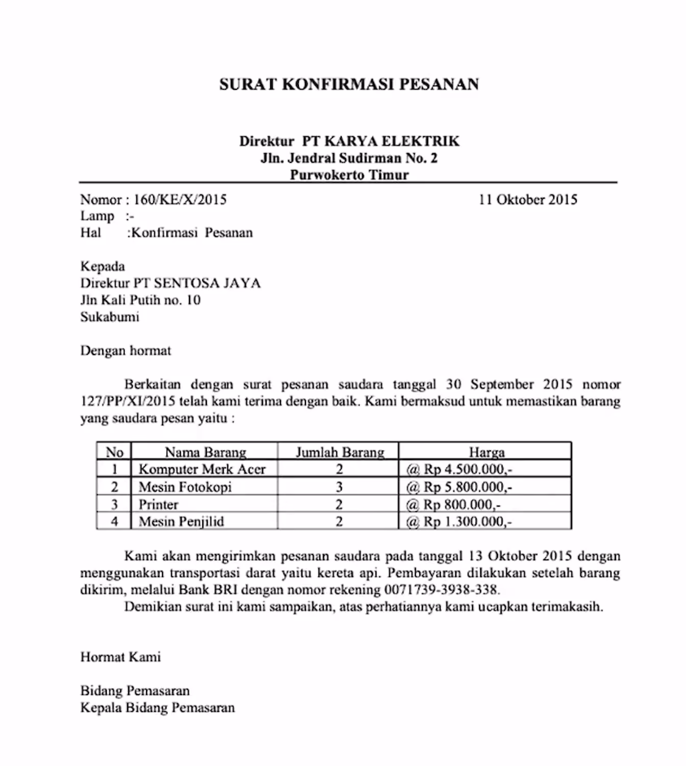 Contoh Surat Konfirmasi Barang dan Balasan Resminya