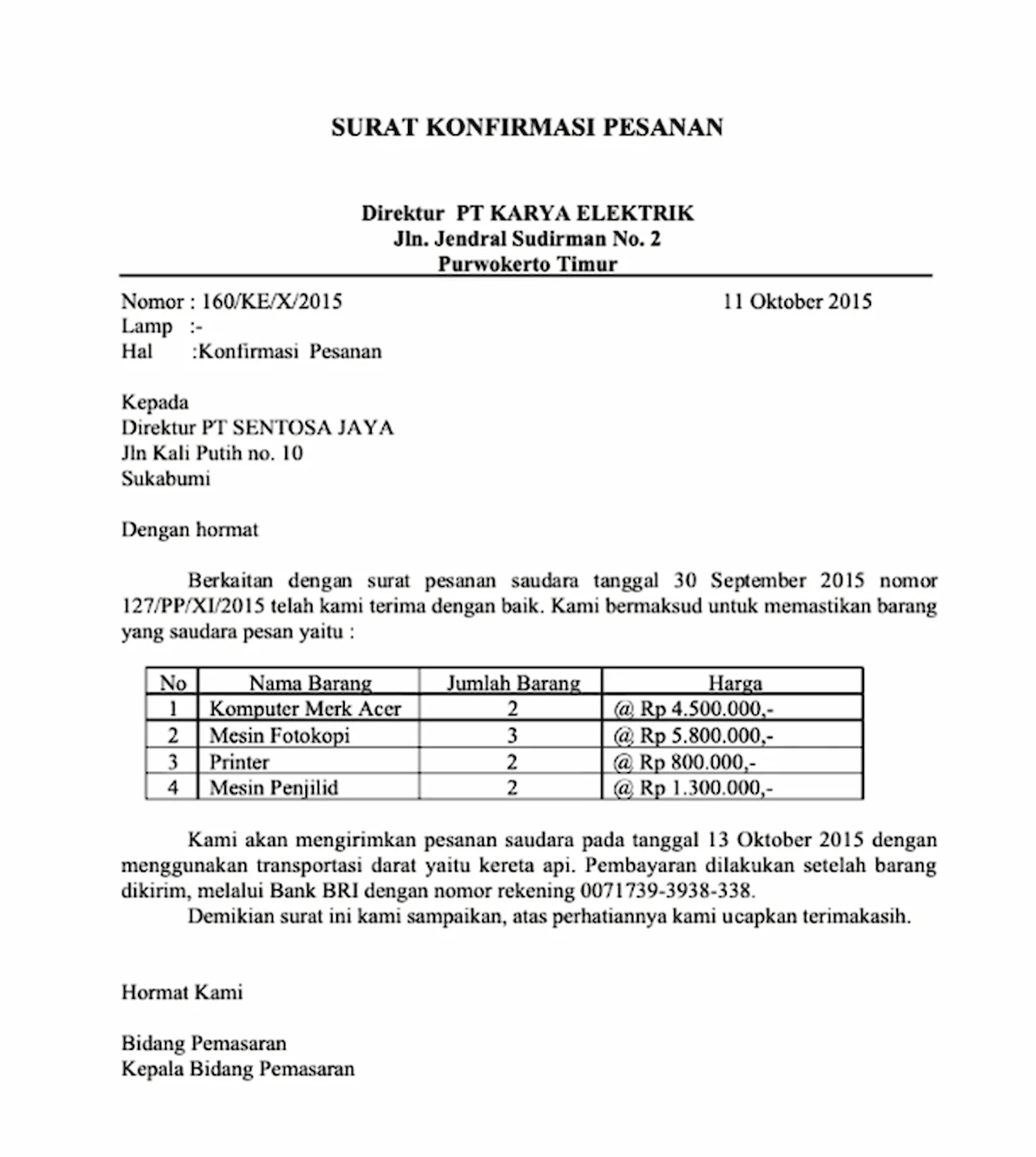 Contoh Surat Konfirmasi Barang dan Balasan Resminya