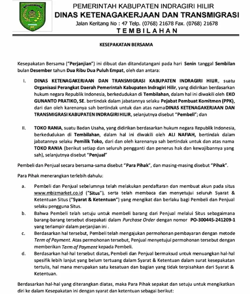 Contoh Surat Kerja Bersama - DOKU