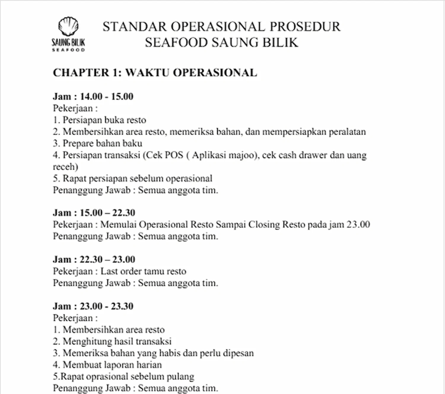 Contoh SOP Restoran PDF
