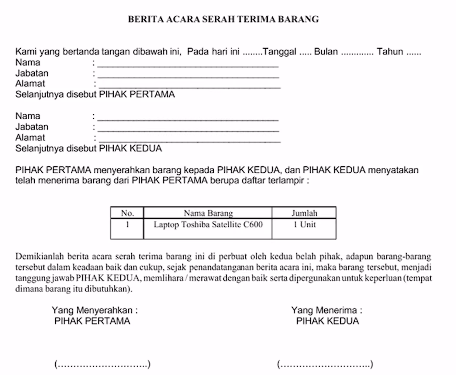 Contoh BAST Barang - DOKU