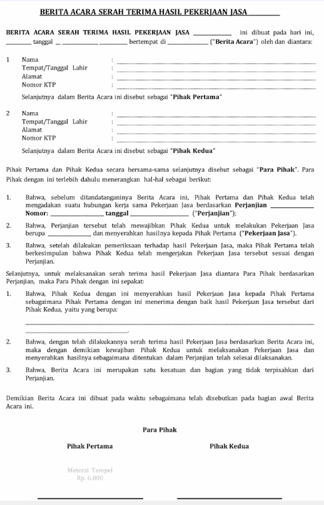 Contoh BAST Pekerjaan Jasa - DOKU