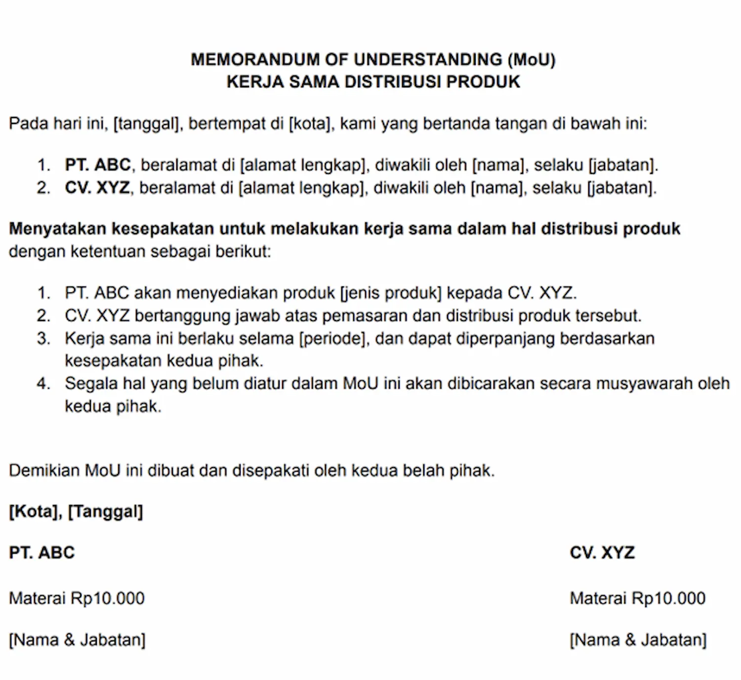 Contoh MoU Kerja Sama Usaha - DOKU