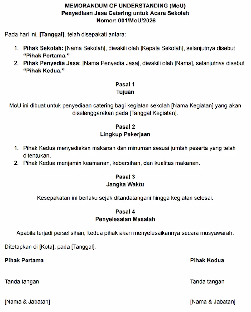 Contoh MoU Catering - DOKU