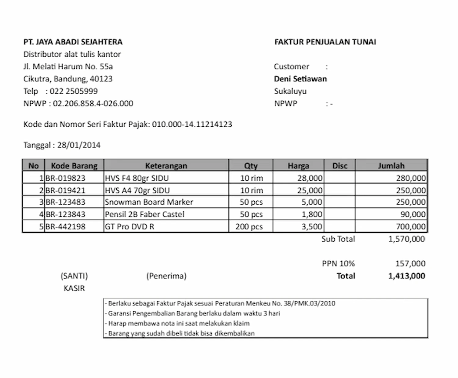 Contoh Faktur Penjualan Barang Tunai - DOKU