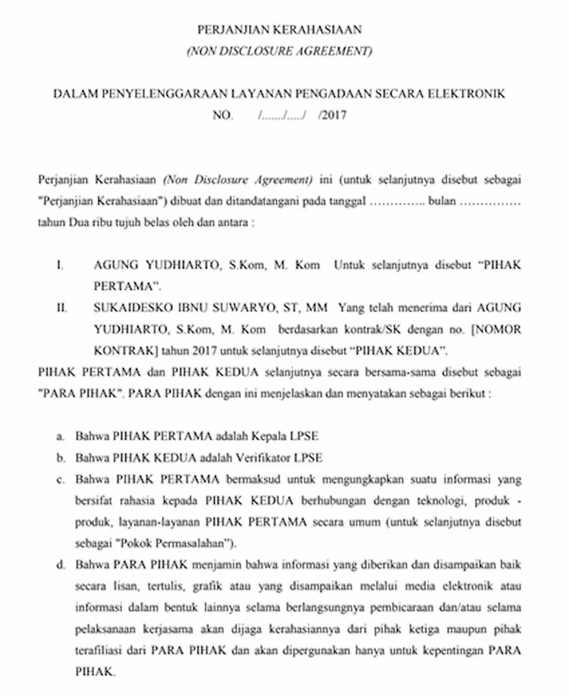 contoh NDA perusahaan dan kerjasama lintas departemen