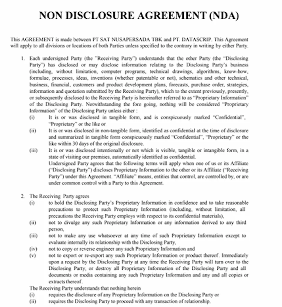 contoh NDA dalam Bahasa Inggirs