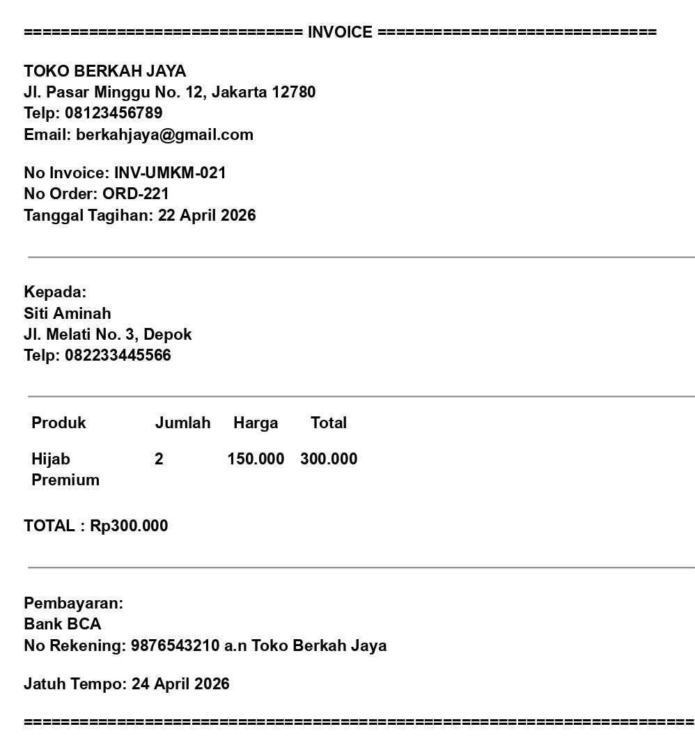 contoh surat invoice