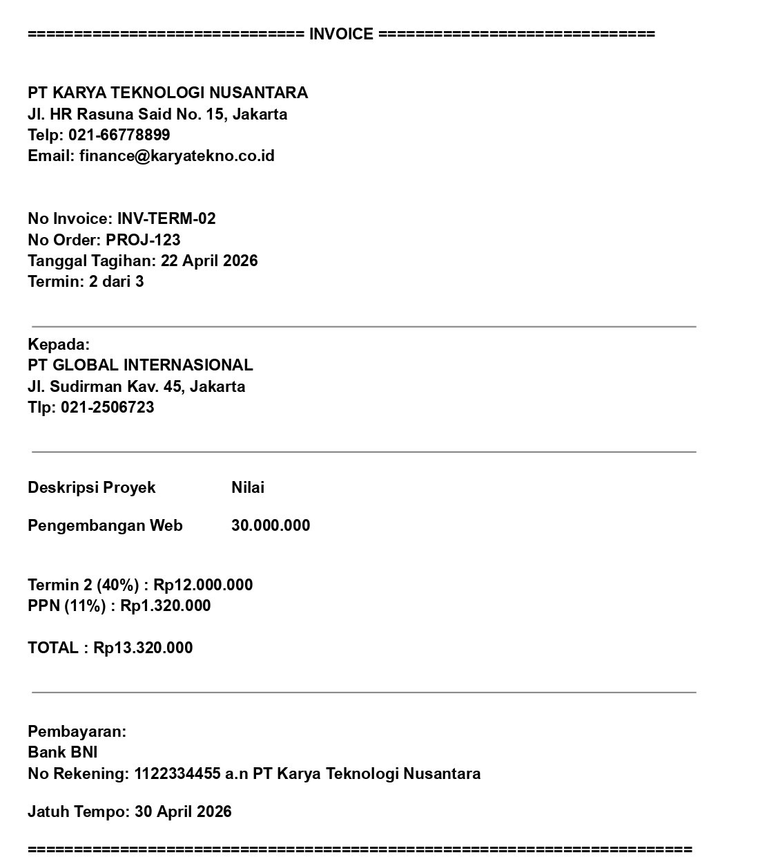 contoh surat invoice