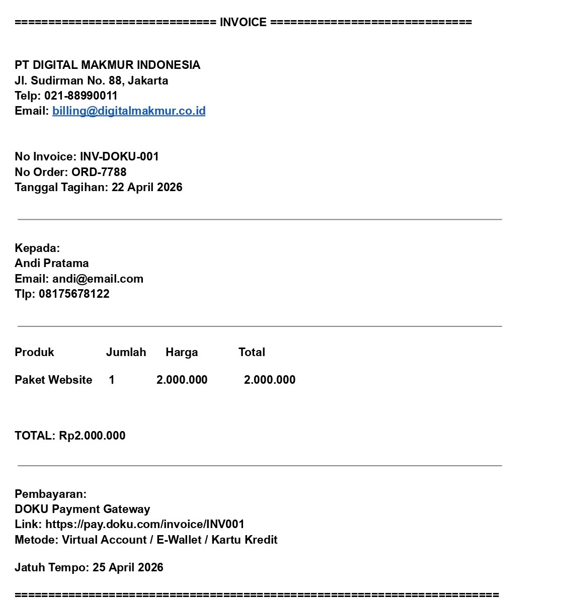 contoh surat invoice