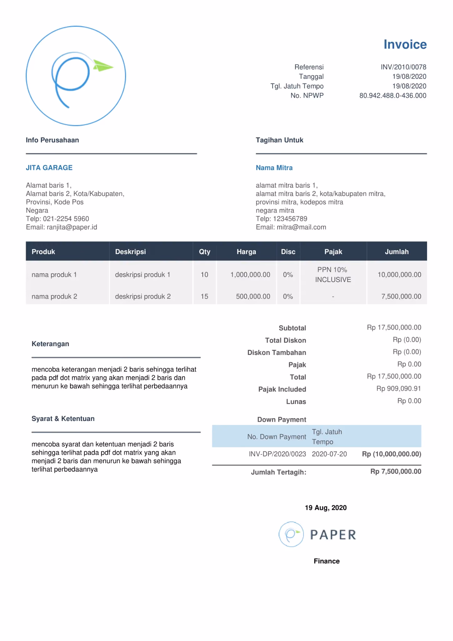 template invoice