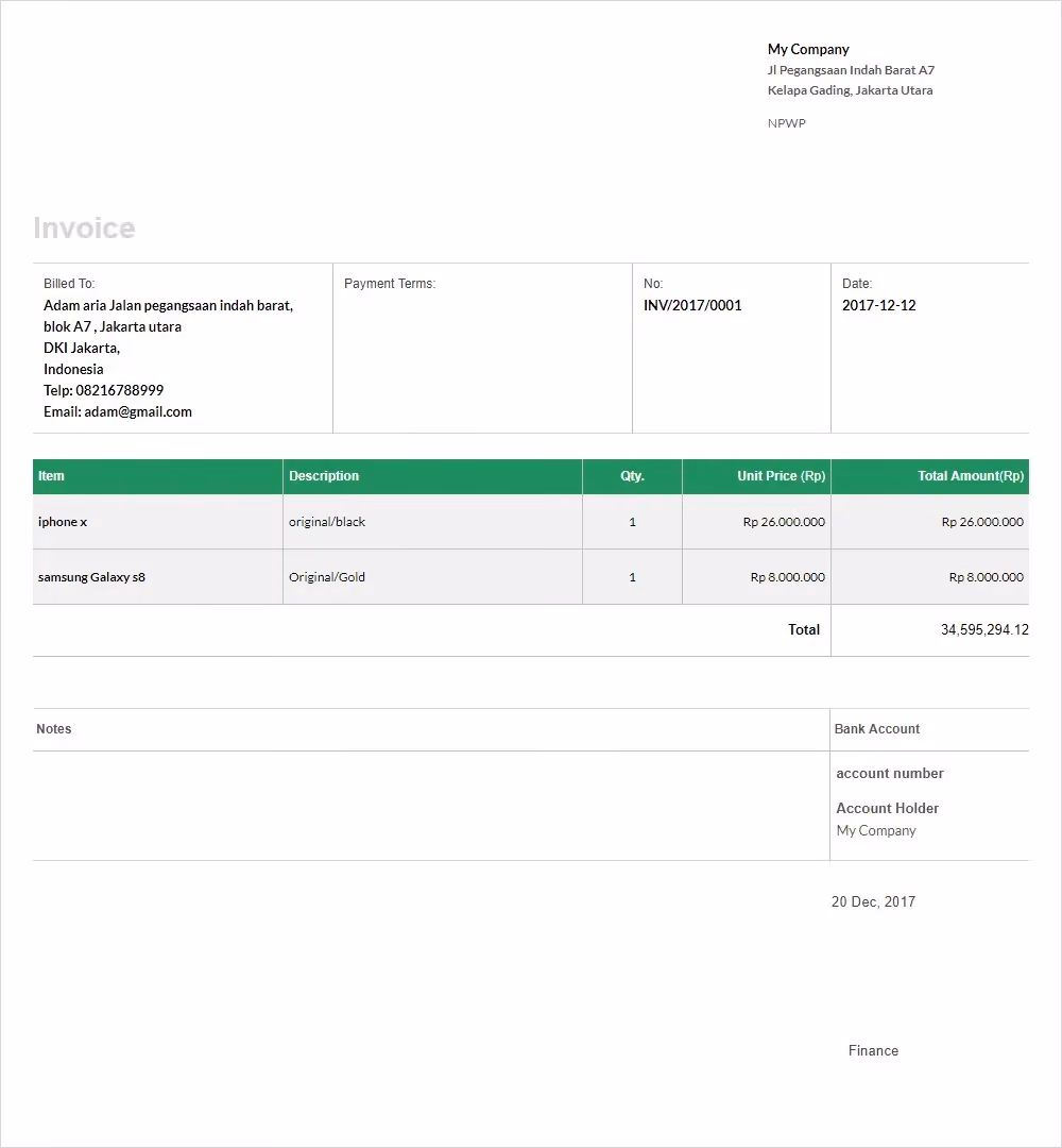 template invoice