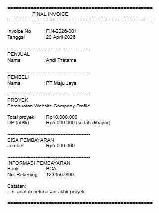 contoh invoice perorangan