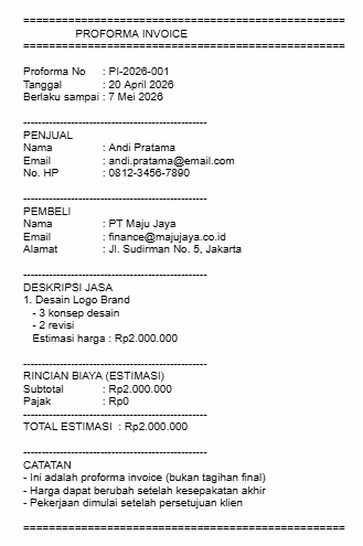 contoh invoice perorangan