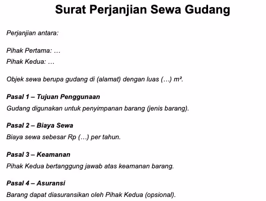 contoh surat perjanjian sewa tempat usaha