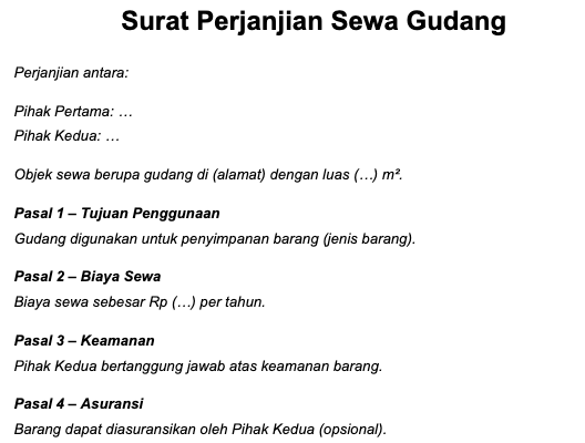 contoh surat perjanjian sewa tempat usaha