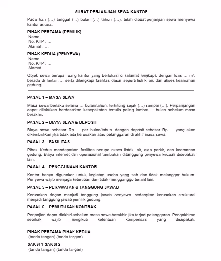 contoh surat perjanjian sewa tempat usaha