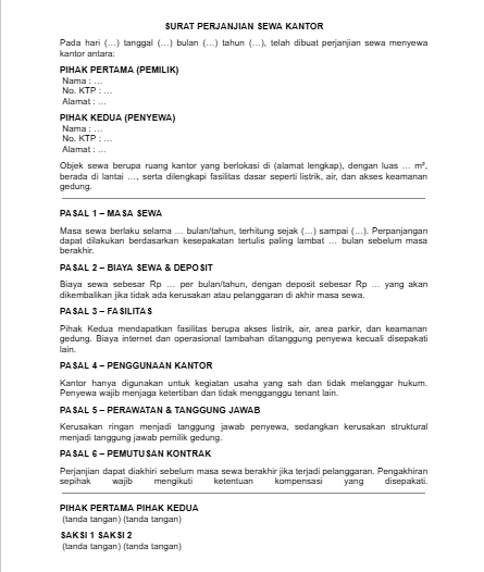 contoh surat perjanjian sewa tempat usaha