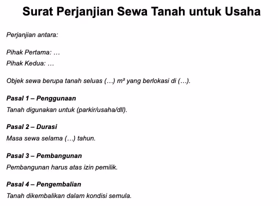 contoh surat perjanjian sewa tempat usaha