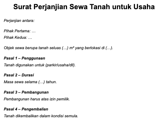 contoh surat perjanjian sewa tempat usaha