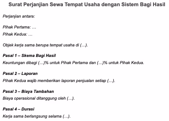 contoh surat perjanjian sewa tempat usaha
