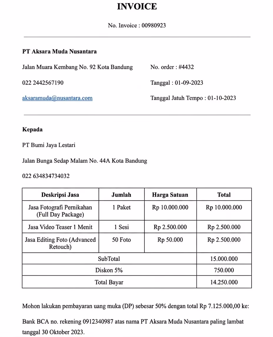 invoice dp 50