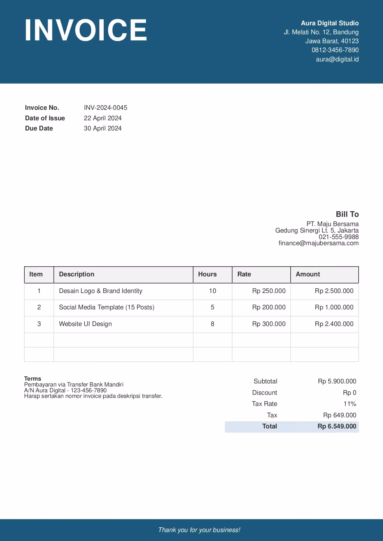 contoh invoice excel
