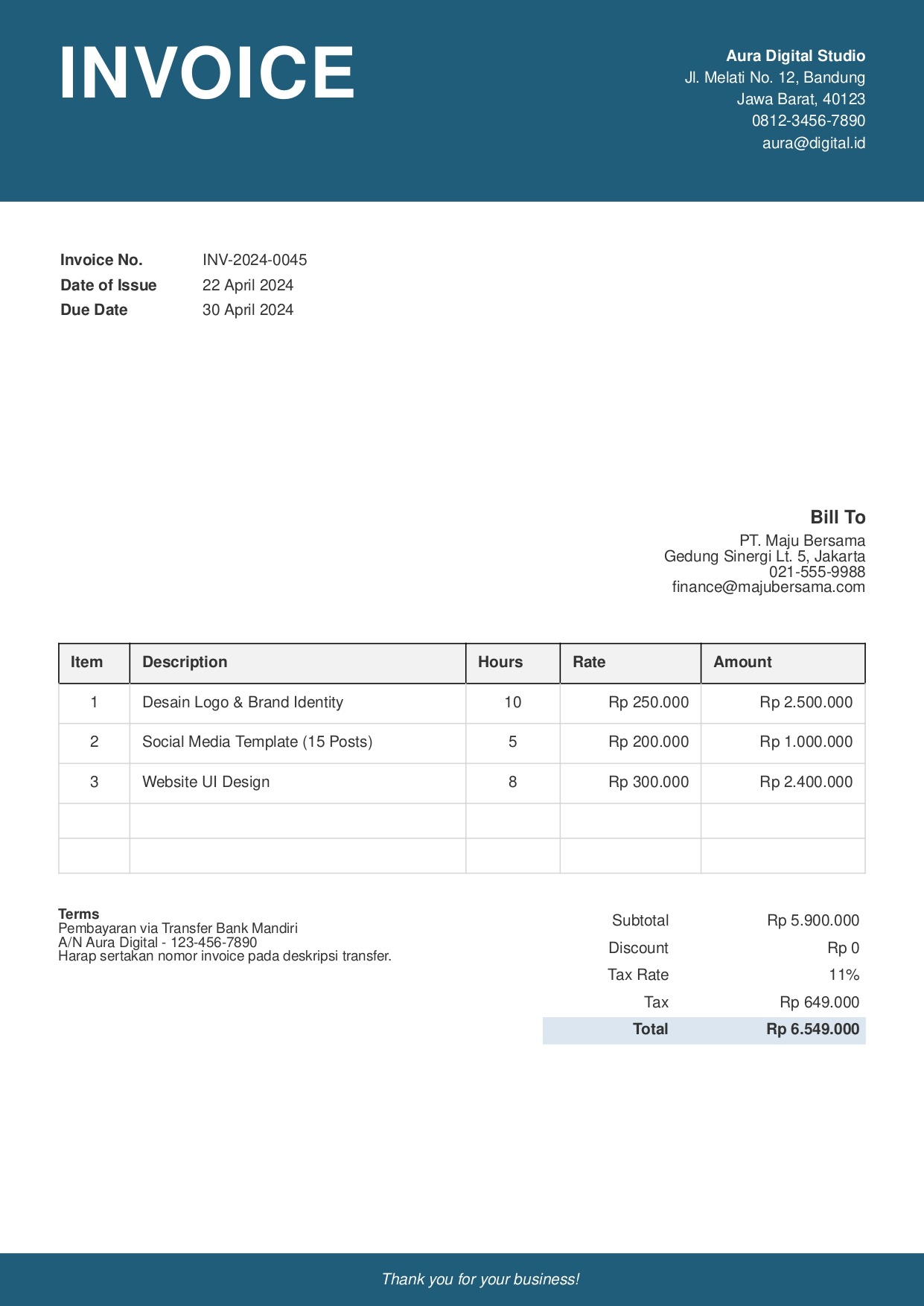 contoh invoice excel