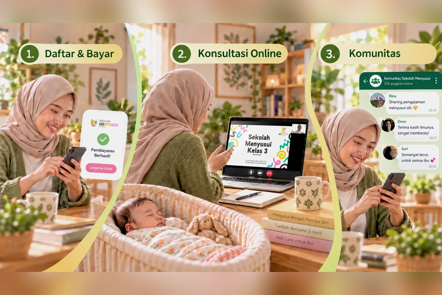 Ibu mengikuti kelas online Sekolah Menyusui dari rumah