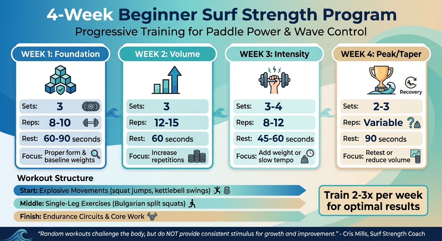 4-Week Beginner Surf Strength Training Program with Weekly Progression