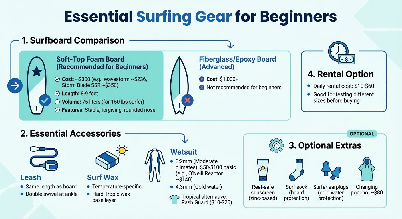 Essential Surfing Gear Guide for Beginners: Equipment Costs and Specifications