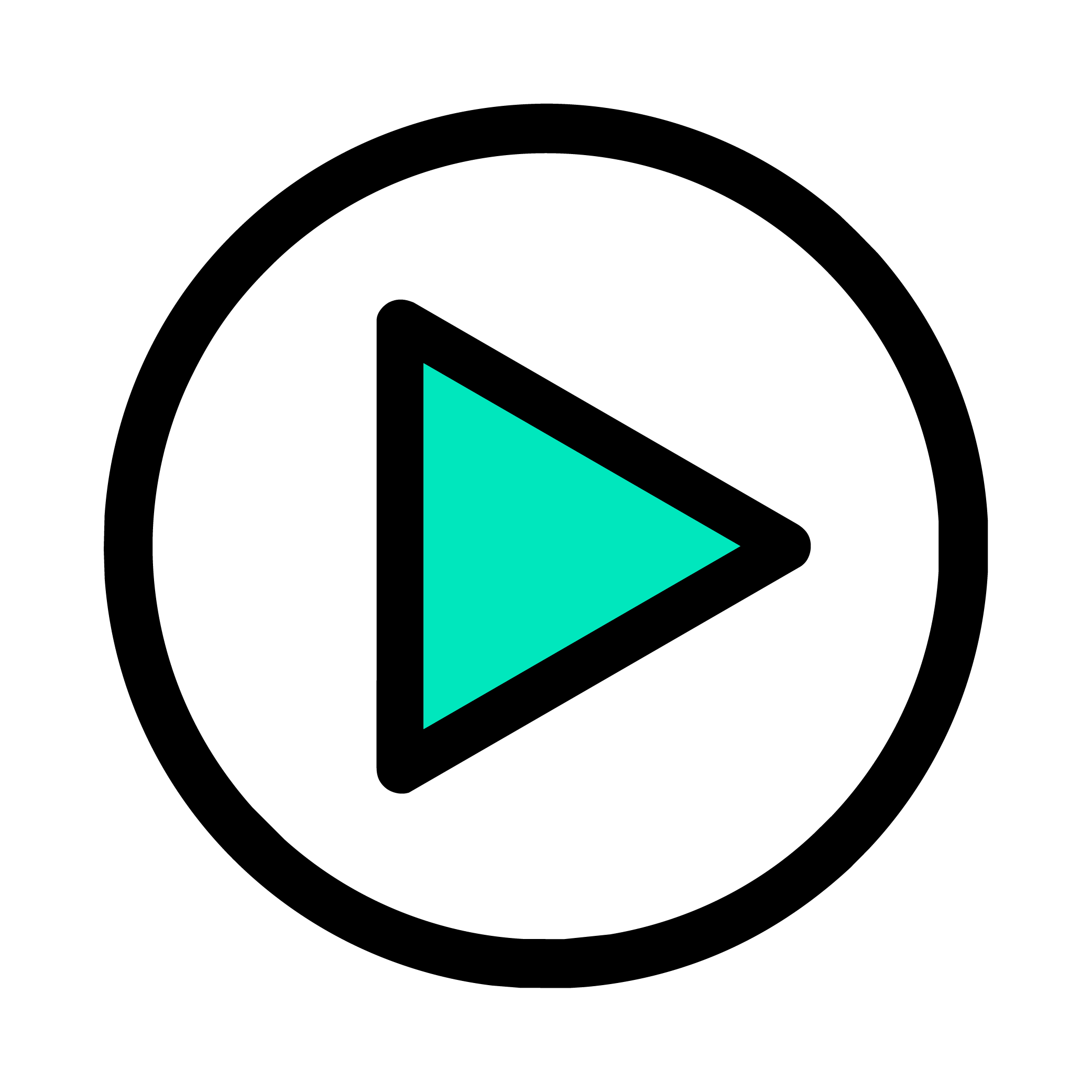 Teal play button triangle inside a black circular border, symbolizing media playback.