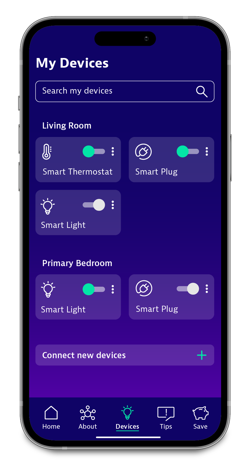 Connect to Home app user interface