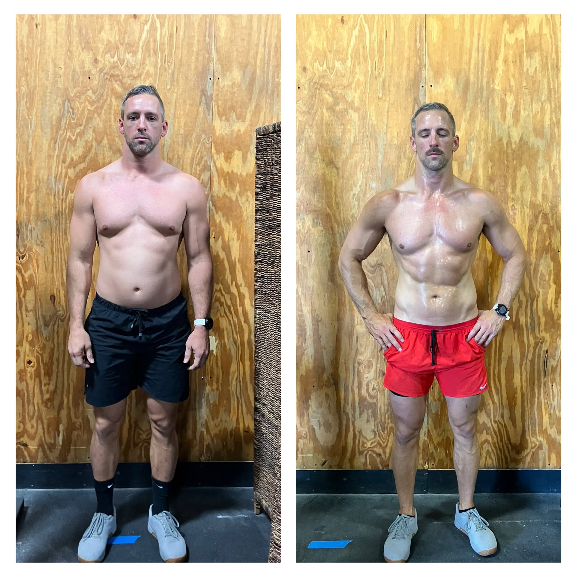 Transformation photo of a man in the gym
