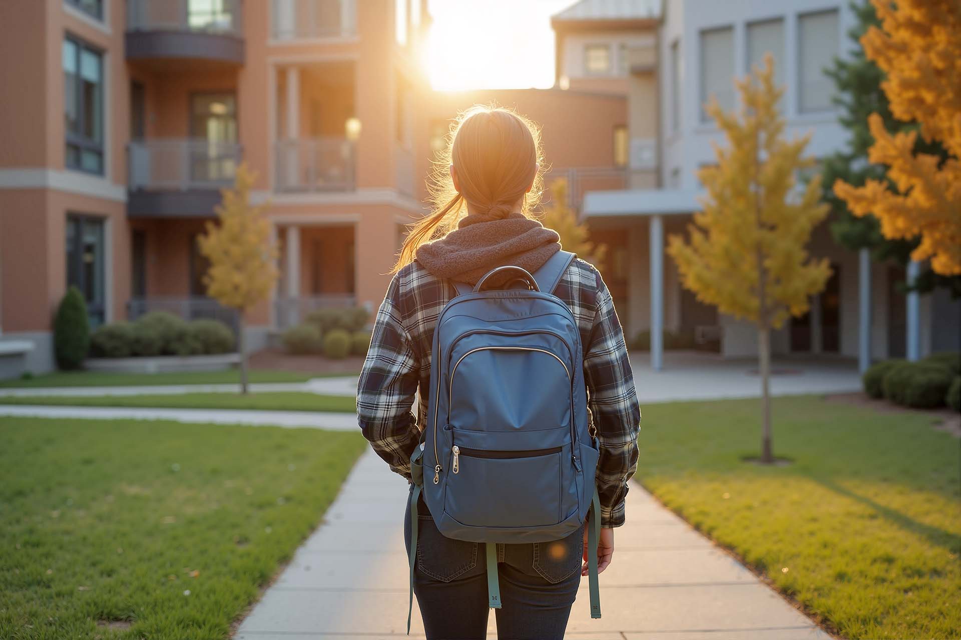 Student standing outside of student accommodation.