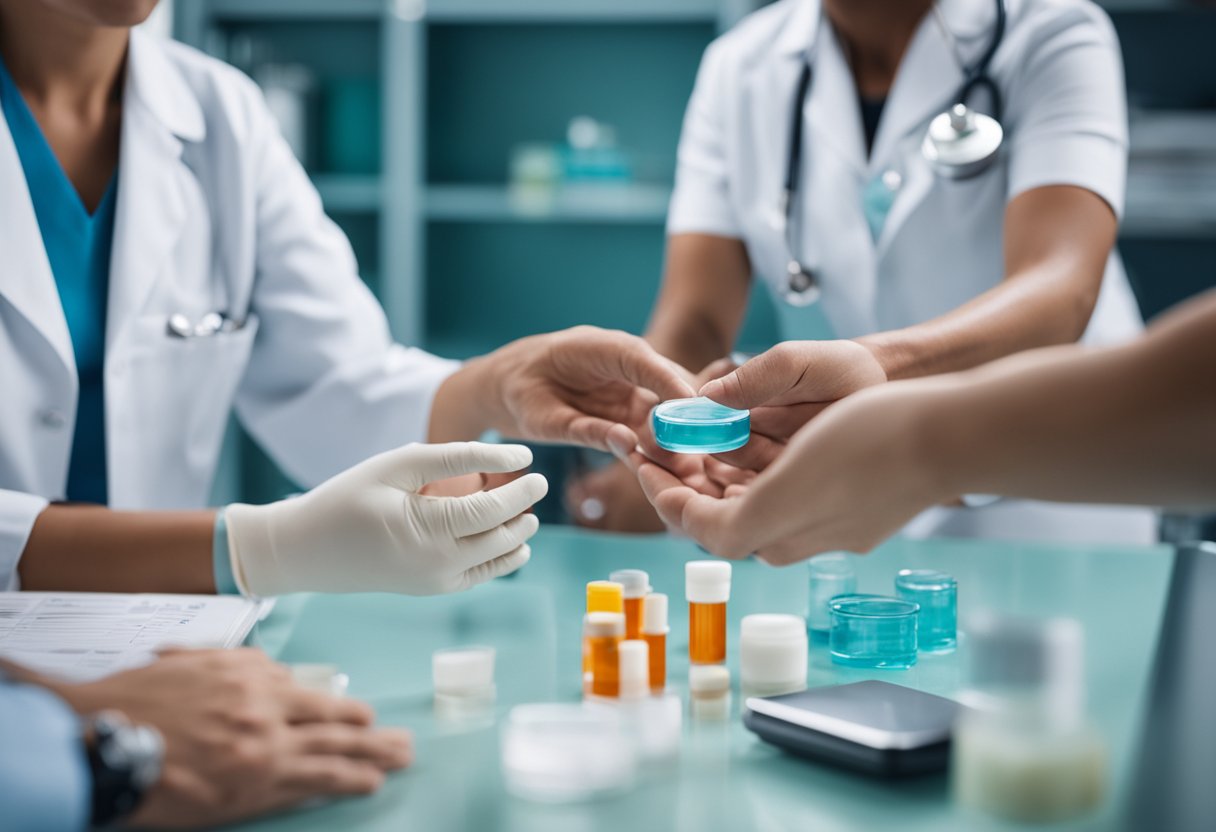Un médecin administrant soigneusement des médicaments pour traiter la colite ulcéreuse dans un cadre clinique.