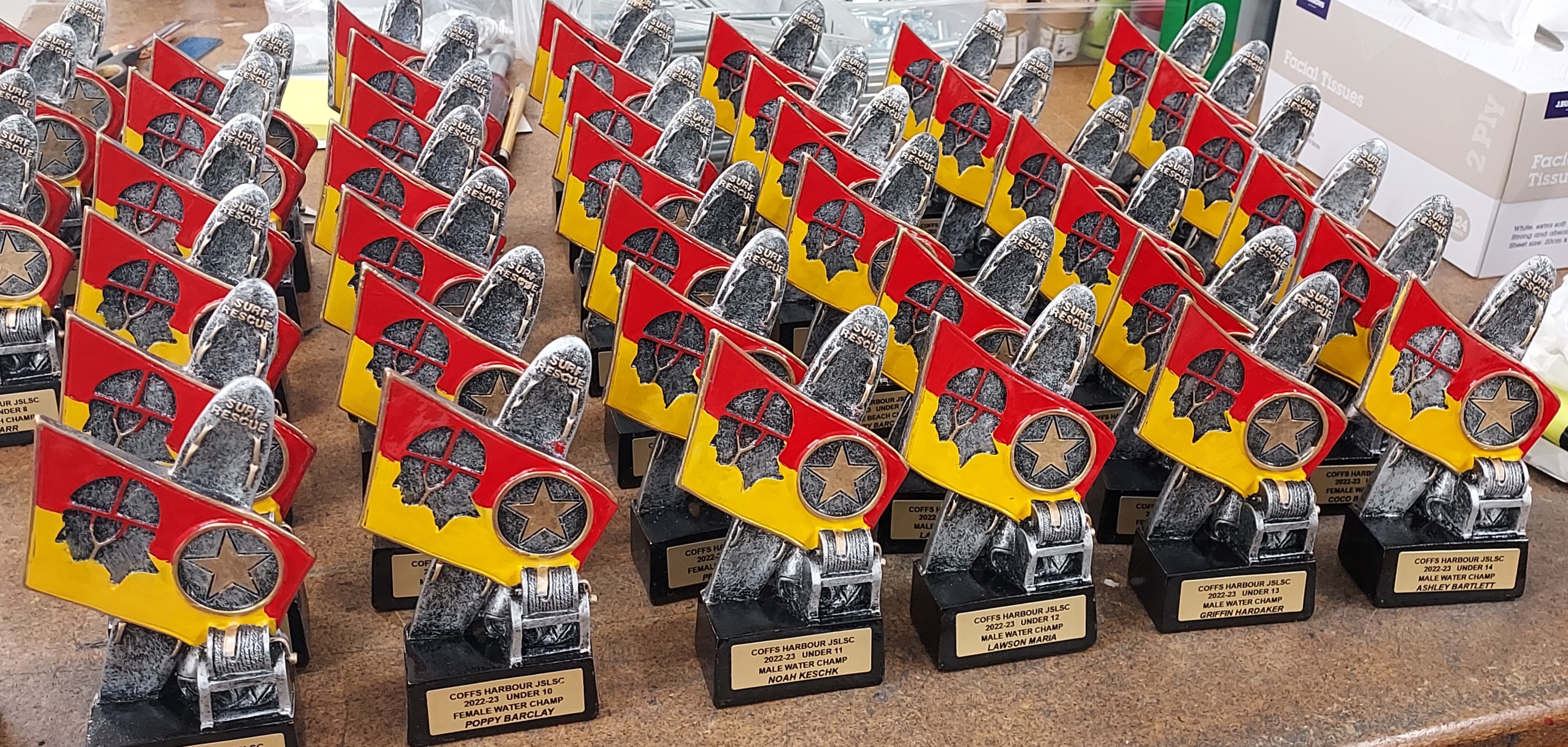 Surf life saving trophies from Greg's Trophies Coffs Harbour