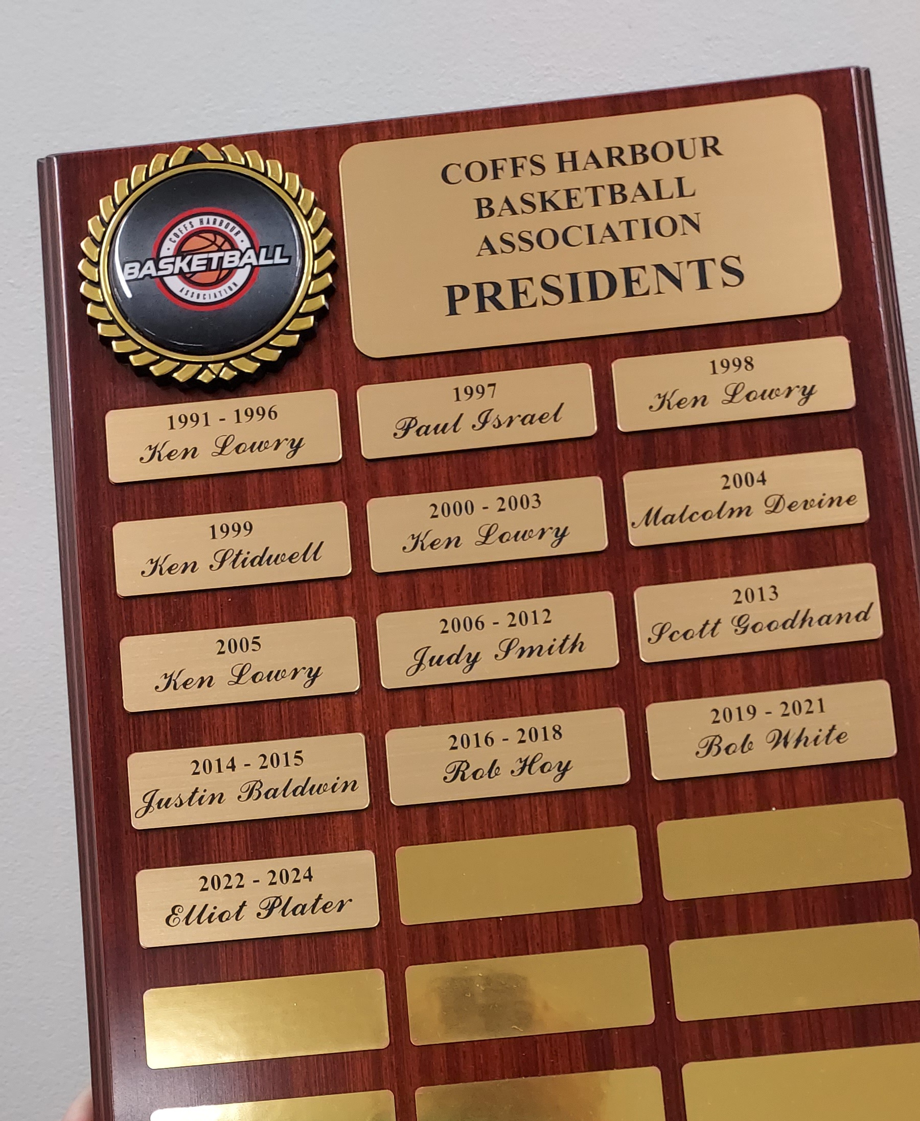 Perpetual Award from Greg's Trophies Coffs Harbour