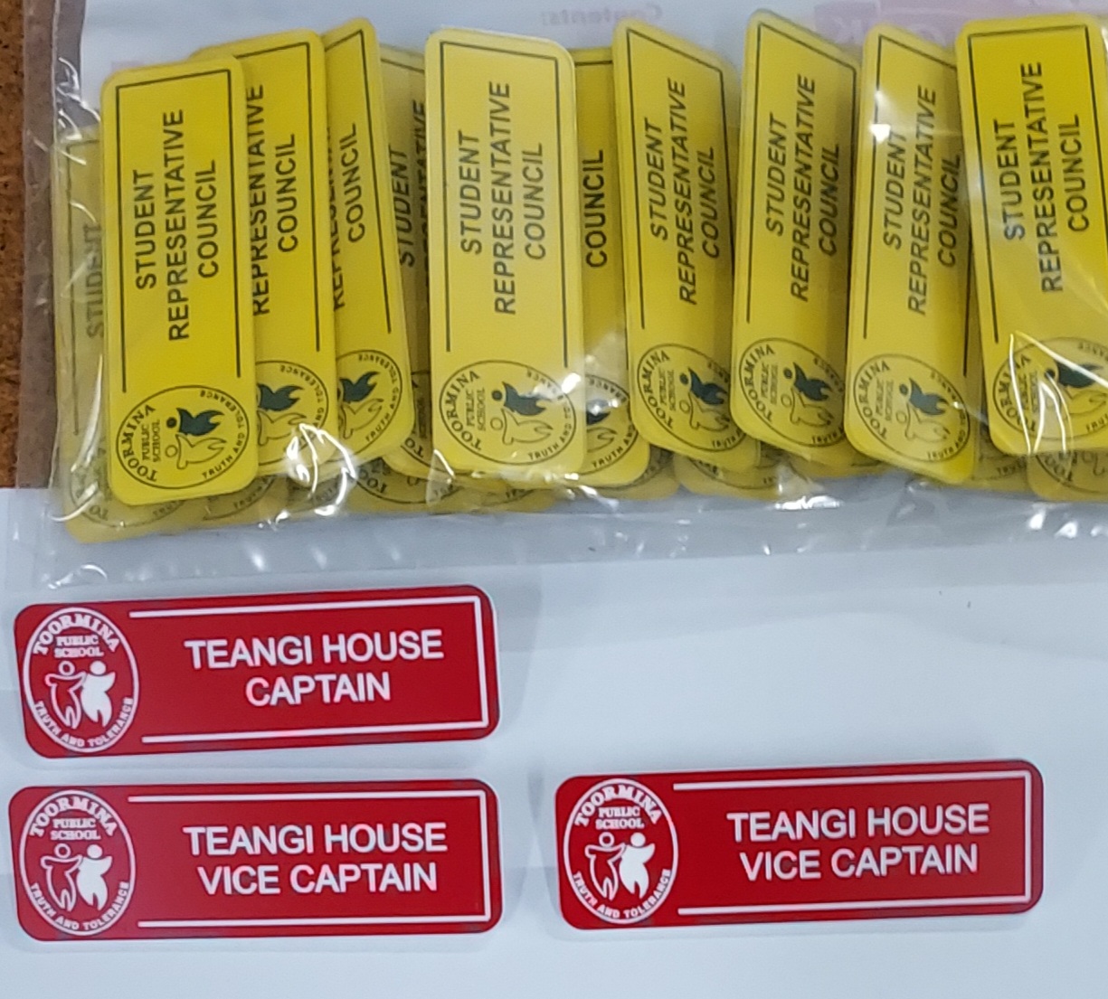 School Name Badges from Greg's Trophies and engraving Coffs Harbour