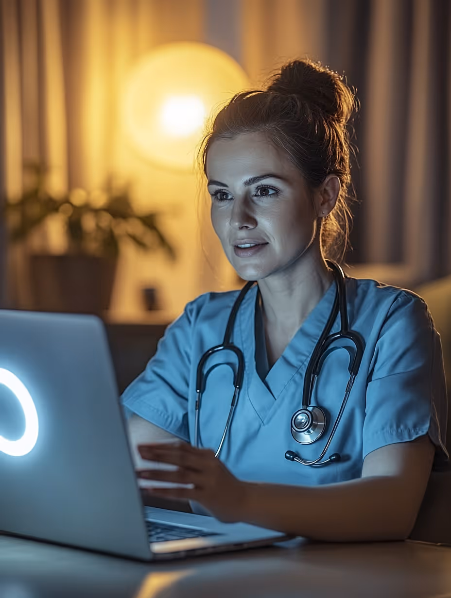 A professional completing their video introduction on a laptop