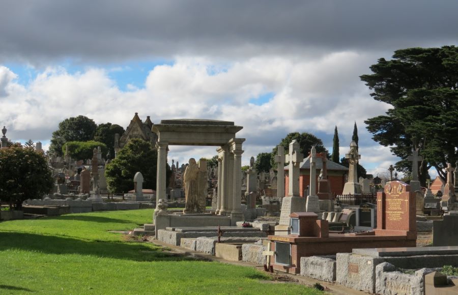 Brighton General Cemetary graveyard pictured during the day with focus on large ornate tombstones
